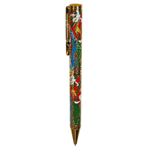 Kugelschreiber Cloisonne Emaille Orchideen & Schmetterlinge rot grün gold 5400a